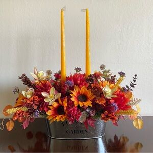Faux Floral Candle Centerpiece with Sunflowers/Orchids/Mums